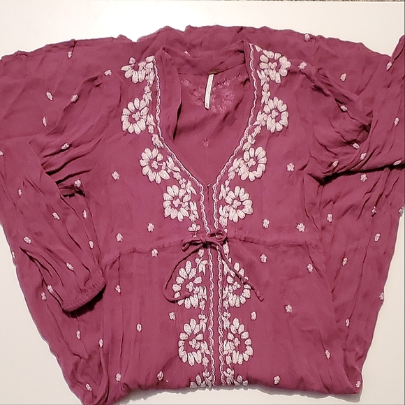 NEW🌺 Free People Embroidered Floral Fable Midi Dress Pink Ivory XS - Picture 11 of 13